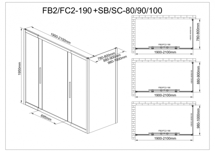 Душевой уголок AvaCan FB2 190-210x100 MT, FB2-190-SB100MT