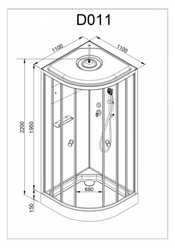 Душевая кабина AvaCan D011S с электрикой 110x110 см, D011SEL
