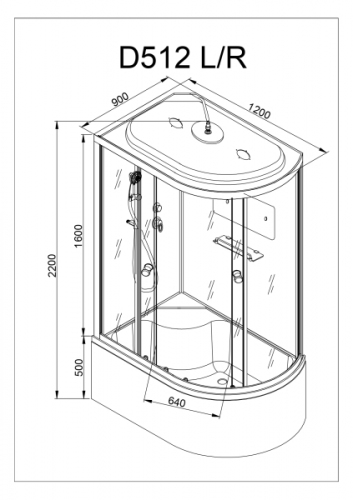 Душевая кабина AvaCan D512S L 120x90 см, D512SL